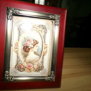 vintage wood & metal glassed frame.